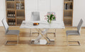 Table And Chair Set, Modern Dining Table, Imitation Marble White Top And Silver Legs, Soft And Comfortable Dining Chair, Perfect For Dinner, Meetings, Home And Office Decor Grey Silver Glass Metal