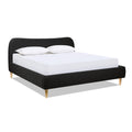 Roman Curved Headboard Upholstered Platform Bed, King, Ebony Black Boucle Box Spring Not Required King Black Wood Foam Boucle Boucle