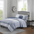 4 Piece Jacquard Quilt Set With Throw Pillow Navy Full Queen Full Navy Polyester