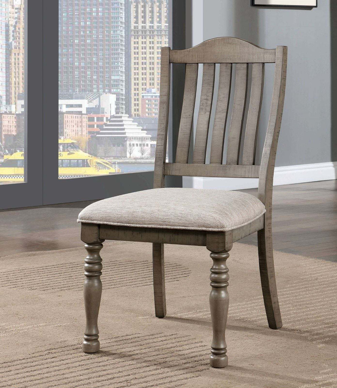 Transitional Style 2Pcs Side Chairs Antique Gray Solid Wood Gray Fabric Dining Room Furniture Chair Turned Legs Antique Gray Dining Room Contemporary,Mid Century Modern,Modern Dining Chairs Set Of 2 Solid Wood