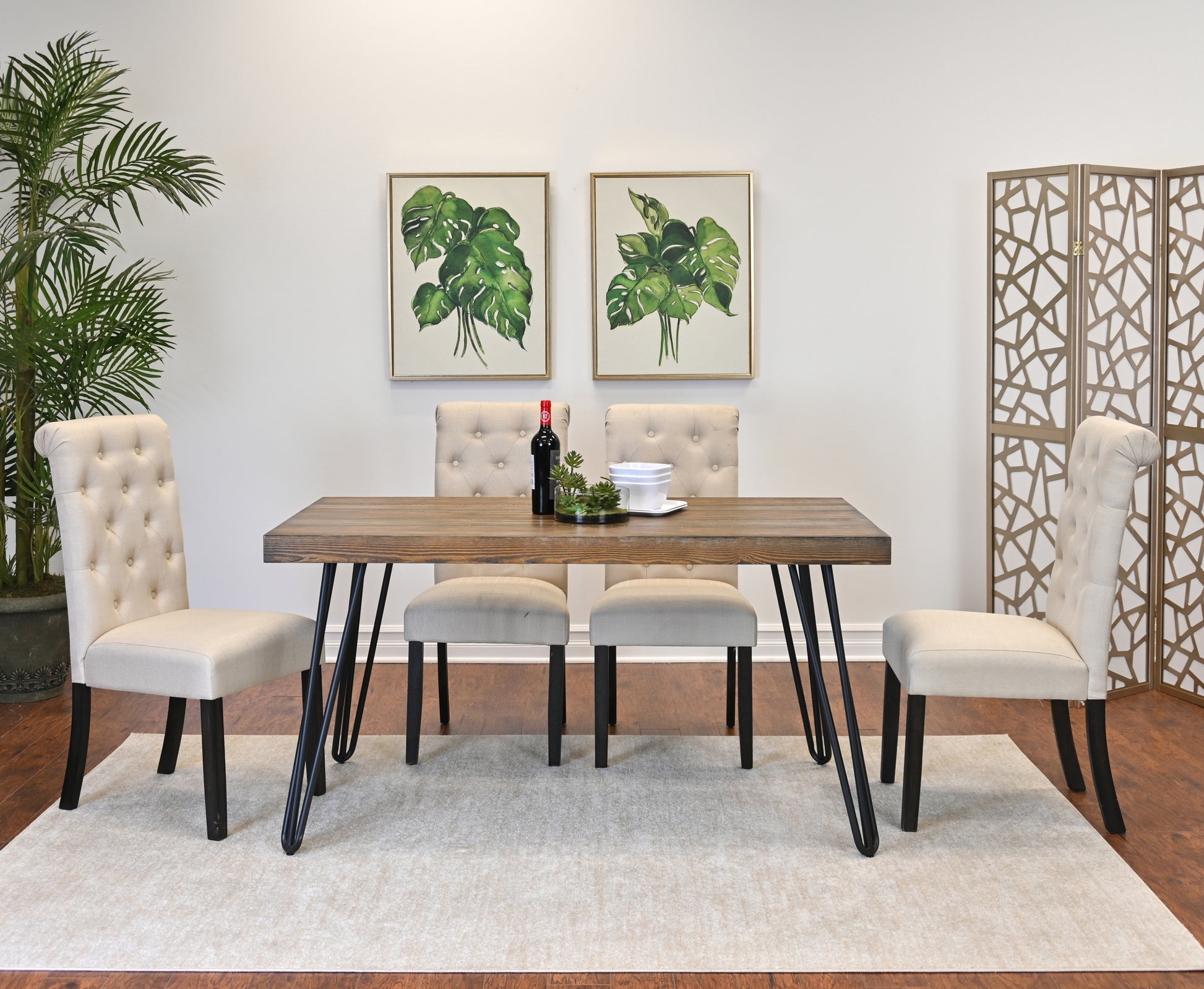 Ashford 5 Piece Dining Set, Hairpin Dining Table With 4 Chairs, 4 Color Options Brown Metal Dining Room Fixed Table Rubberwood Rectangular Dining Table With Chair Wood Wood Brown Seats 4 Rectangular 4 Leg Mdf Metal