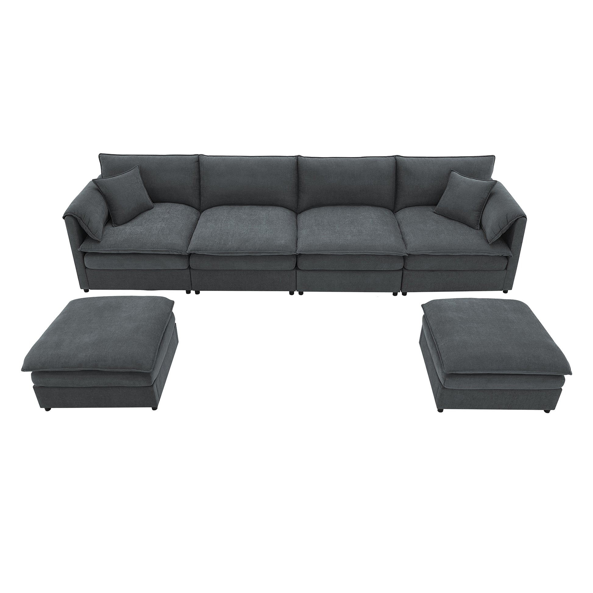 134*66" Chenille Modular Sectional Sofa,U Shaped Cloud Couch Set With Double Cushions ,6 Seat Sleeper Sofa Bed With Ottomans,Oversized Indoor Furniture For Living Room, 3 Colors Dark Gray Chenille 6 Seat