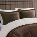 Plush To Sherpa Down Alternative Comforter Set Queen Brown Ivory Polyester