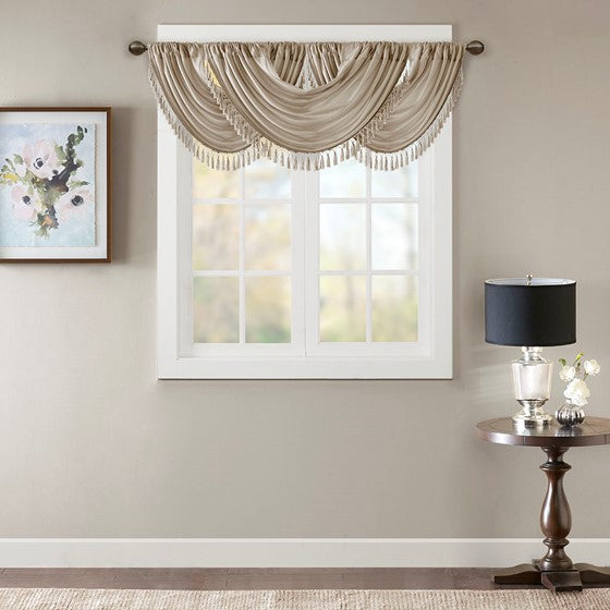 Faux Silk Waterfall Embellished Valance Champagne 38X46" Champagne Polyester