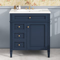 30'' Bathroom Vanity With Top Sink, Modern Bathroom Storage Cabinet With 2 Drawers And A Tip Out Drawer, Single Sink Bathroom Vanity Blue Modern Mdf Ceramic,Solid Wood Mdf