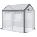 Outsunny 8' X 6' X 7.5' Walk In Greenhouse, Outdoor Gardening Canopy With 6 Roll Up Windows, 2 Zippered Doors & Weather Cover, White White Steel