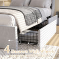 Full Size Bed Frame With 4 Storage Drawers And Wingback Headboard, Button Tufted Design, Light Grey Full Grey Iron,Linen