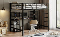 Full Size Metal Loft Bed With Built In Desk And Shelves, Black Brown Box Spring Not Required Full Black Brown Metal Bedroom Mdf Metal