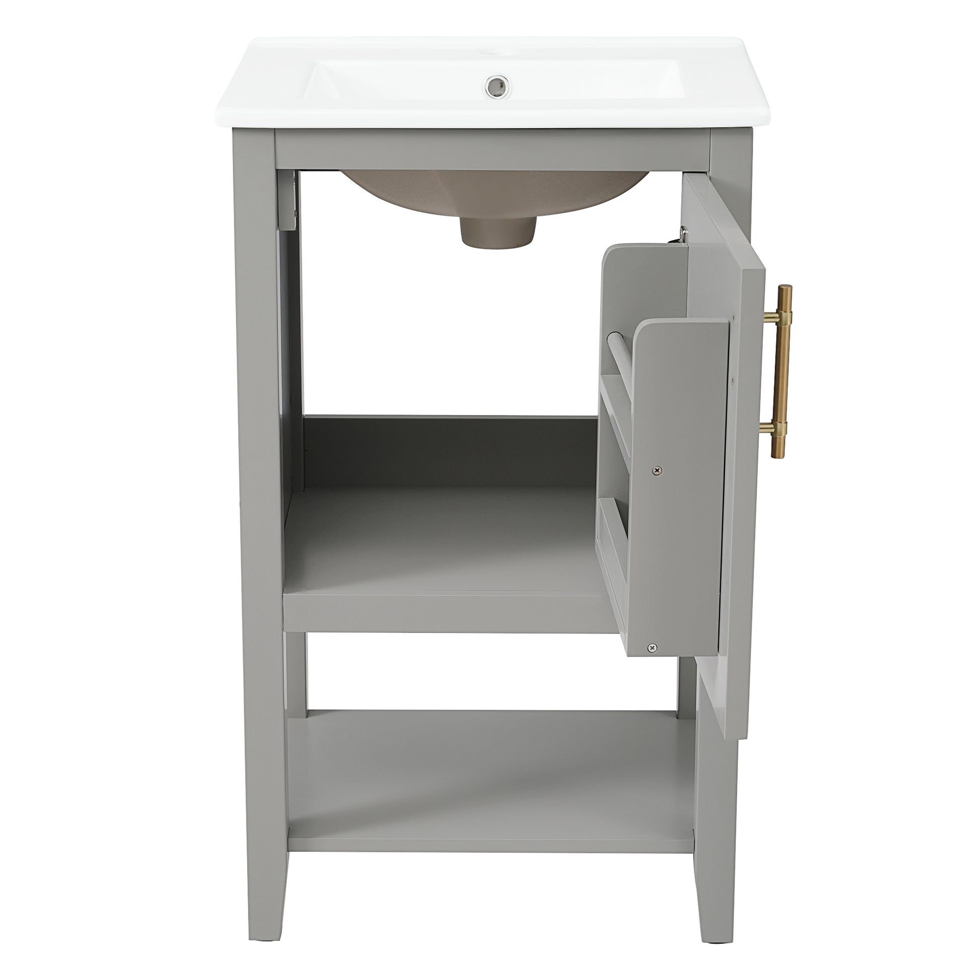 20" Bathroom Vanity With Sink, Bathroom Cabinet With Soft Closing Door, Storage Rack And Open Shelf, Grey Grey Solid Wood Mdf