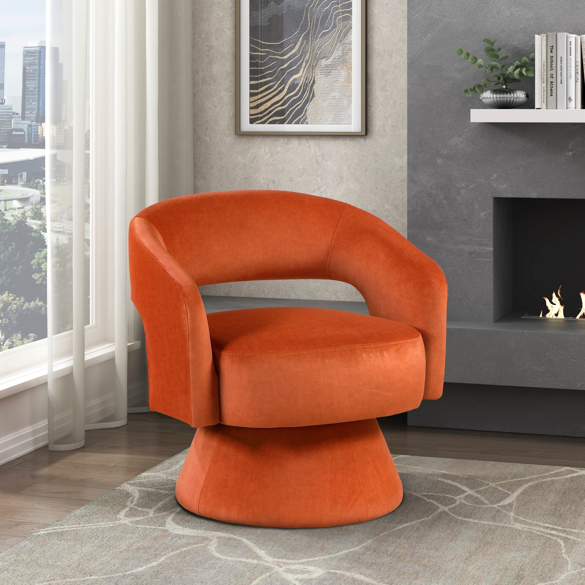 Modern Luxury Swivel Accent Chair 1Pc Orange Velvet Upholstery Solid Wood Stylish Home Furniture Orange Primary Living Space Luxury,Modern Plywood,Solid Wood