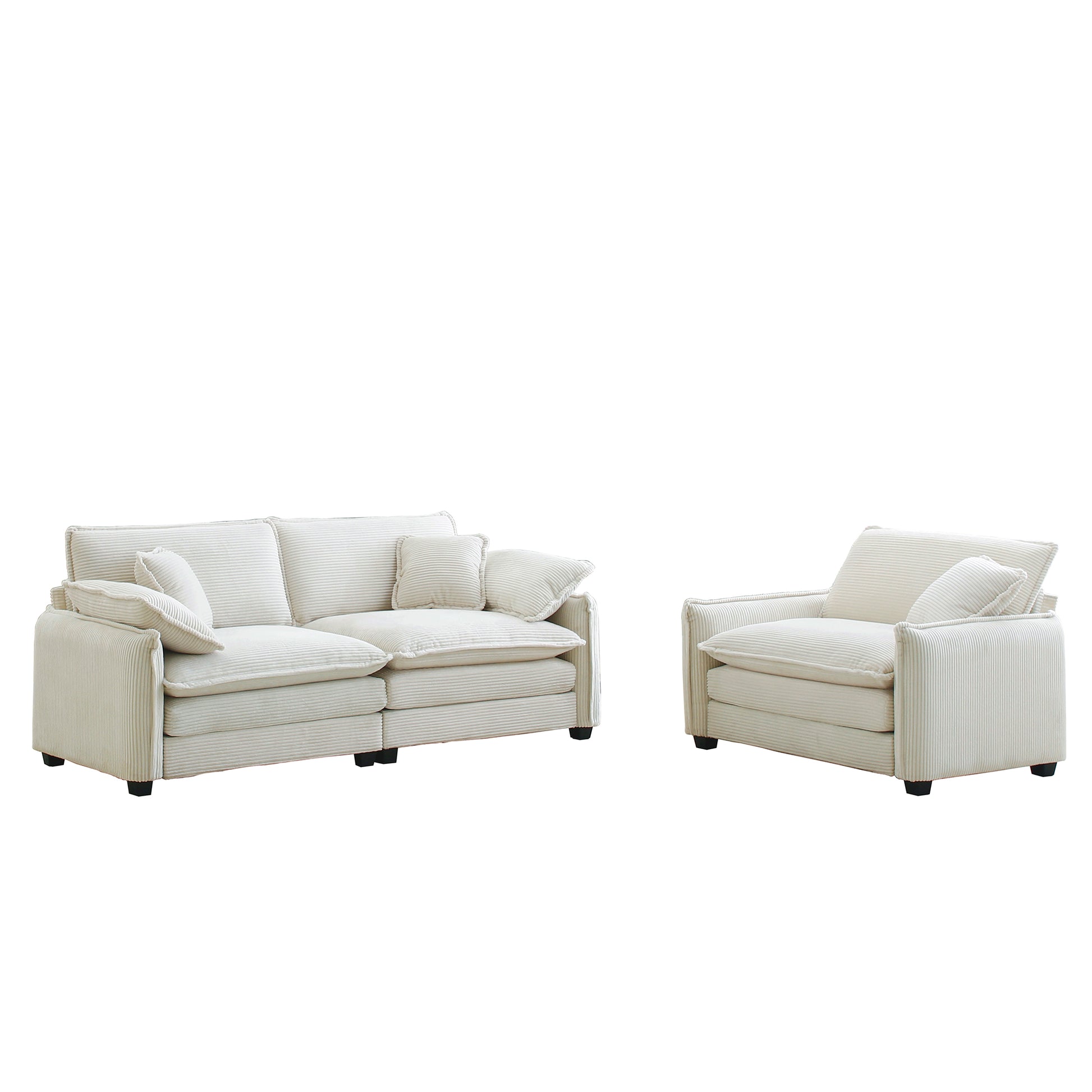 Modern Living Room Sofa Two Pieces Set, Suitable For Living Room And Small Apartment2 Pieces Sofa Set Consists Of A Single Seat Sofa And A 2 Seater Sofas, Beige Corduroy Beige Corduroy 3 Seat