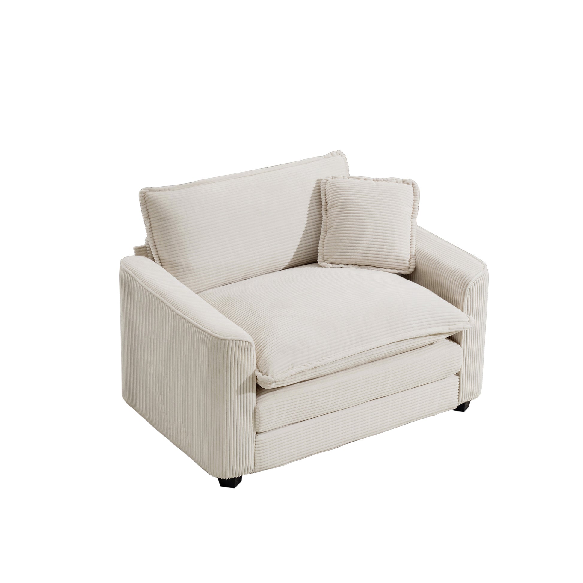 Light Beige Corduroy Fabric, Comfortable Single Accent Chair Deep Seat Sofa With One Pillow, Suitable For Living Room And Bedroom, Club Multiple Occasional Areas Beige Corduroy 1 Seat