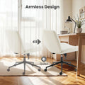 Criss Cross Chair With Wheels, Armless Legged Office Desk Chair, Comfy Swivel Rolling Vanity Chair, Ergonomic Fabric Modern Wide Seat Adjustable Home Office Chair White Pu White Metal