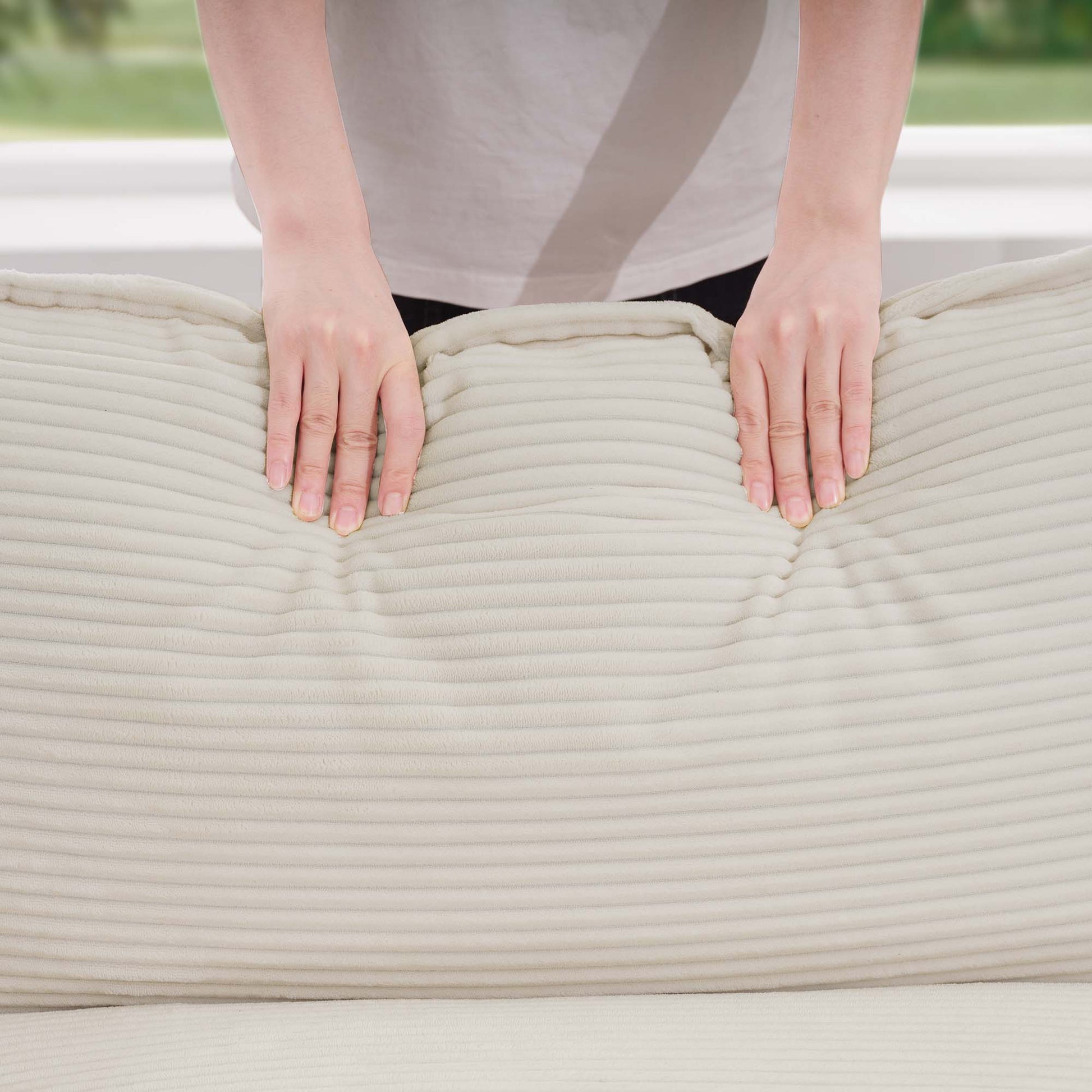 Modern Fabric Living Room Sofa Two Pieces Set, Two 2 Seater Sofas With 8 Cushions,Upholstery Large Deep Seat Sofa Set, Light Beige Corduroy Fabric Beige Corduroy 4 Seat