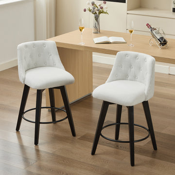 007 Swivel Counter Chairs, Modern Linen Fabric With Button Tufted Backrest, Stylish Bar Stools, Set Of 2 For Bar, Kitchen Island, Dining Room, White White Foam Modern Bar Stools Set Of 2 Foam Linen