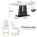 Table And Chair Set, Modern And Minimalist Dining Table, Imitation Marble Patterned Tabletop, Mdf Legs With U Shaped Brackets. Paired With Comfortable Chairs, Suitable For Dining And Living Rooms. Black Gold Mdf Glass