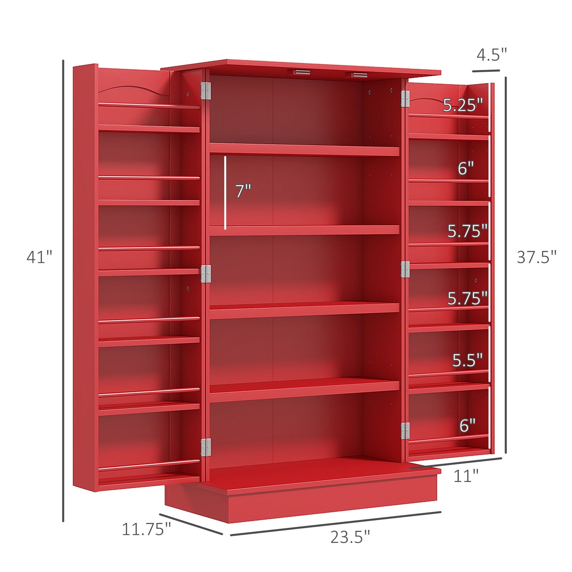 Homcom 41" Kitchen Pantry Storage Cabinet, Freestanding Kitchen Cabinet With 12 Door Shelves, Double Doors, 5 Tier Shelving And Adjustable Shelves, Red Red Mdf