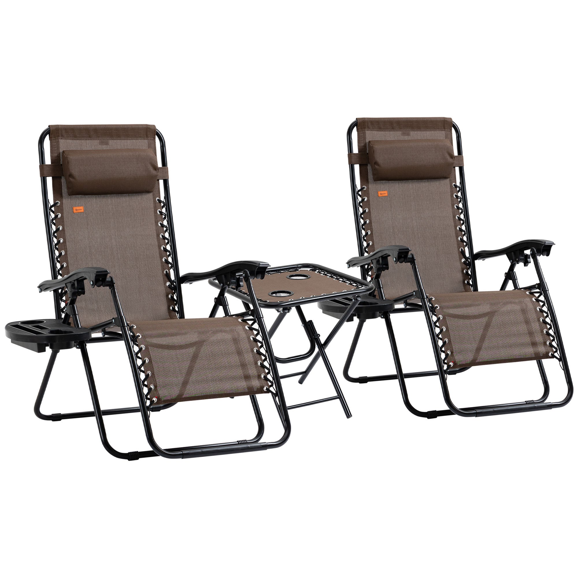 Outsunny Zero Gravity Chair Set With Side Table, Folding Reclining Chair With Cupholders & Pillows, Adjustable Lounge Chair For Pool, Backyard, Lawn, Beach, Brown Brown Steel