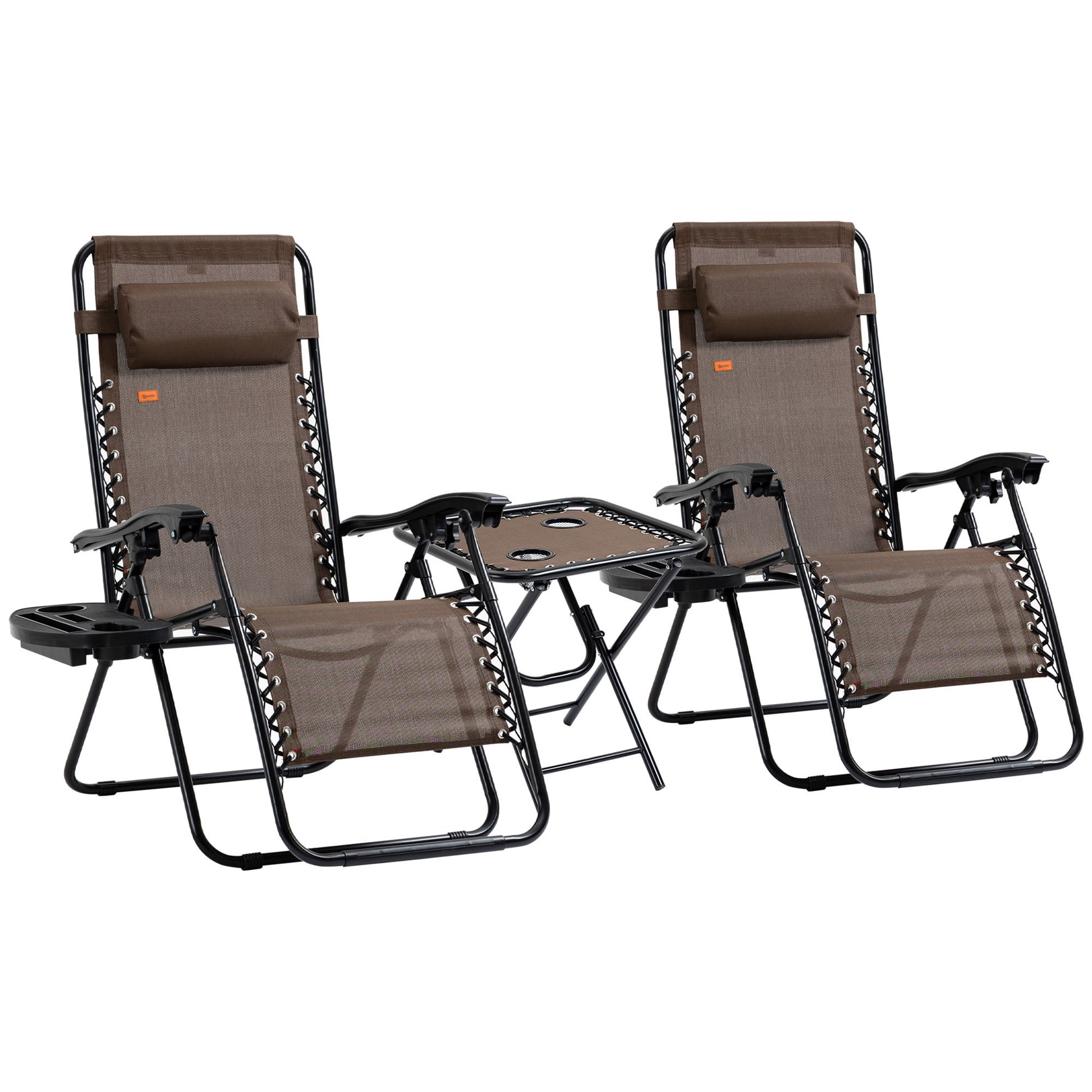 Outsunny Zero Gravity Chair Set With Side Table, Folding Reclining Chair With Cupholders & Pillows, Adjustable Lounge Chair For Pool, Backyard, Lawn, Beach, Brown Brown Steel