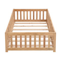 Full Size Floor Bed With Door,Solid Wood Platform Bed Frame With Fence,Suitable For Children,Pine Wood,Natural Full Natural Wood