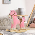 Qaba Rocking Horse Plush Animal On Wooden Rockers, Baby Rocking Chair With Sounds, Moving Mouth, Wagging Tail, Pink Pink Plush