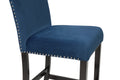 5Pc Counter Height Dining Set Square White Faux Marble Table Blue Velvet Upholstered Tufted Nail Head Chairs Wooden Leg Dining Room Furniture Black Wood Faux Marble Black,Blue,White Seats 4 Wood