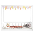 Full Size Canopy Frame Floor Bed With Fence, Guardrails,White Full White American Design Pine