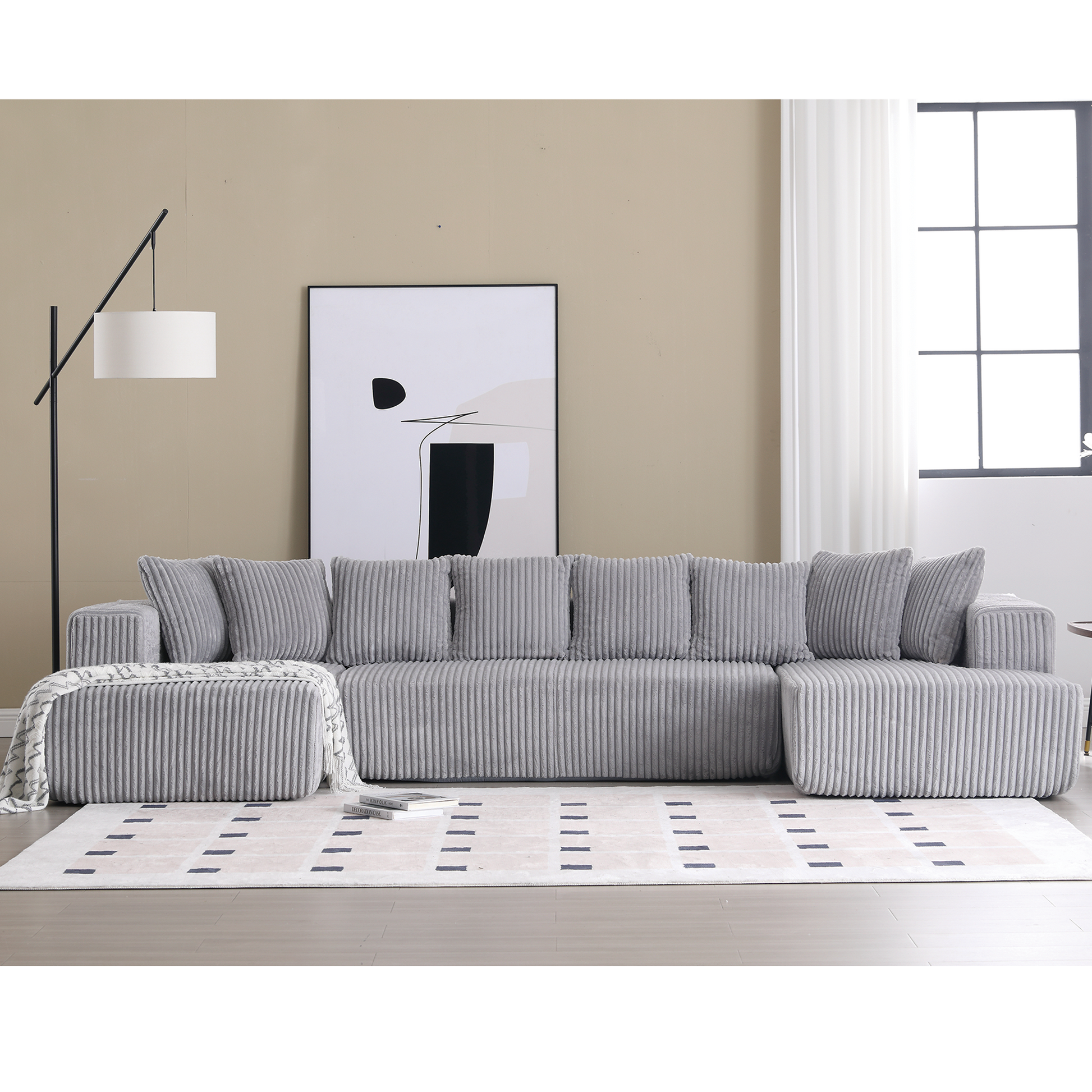 Arrived 131'' Modular Sectional Couch, U Shaped Sofachaise Lounge, Striped Fabric,Upholstered 4 Seater Couch For Living Room, Bedroom, Free Combination Sofa Corduroy , Gray Gray Polyester Primary