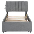 Teddy Fleece Twin Size Upholstered Platform Bed With Trundle, Gray Twin Gray Fleece