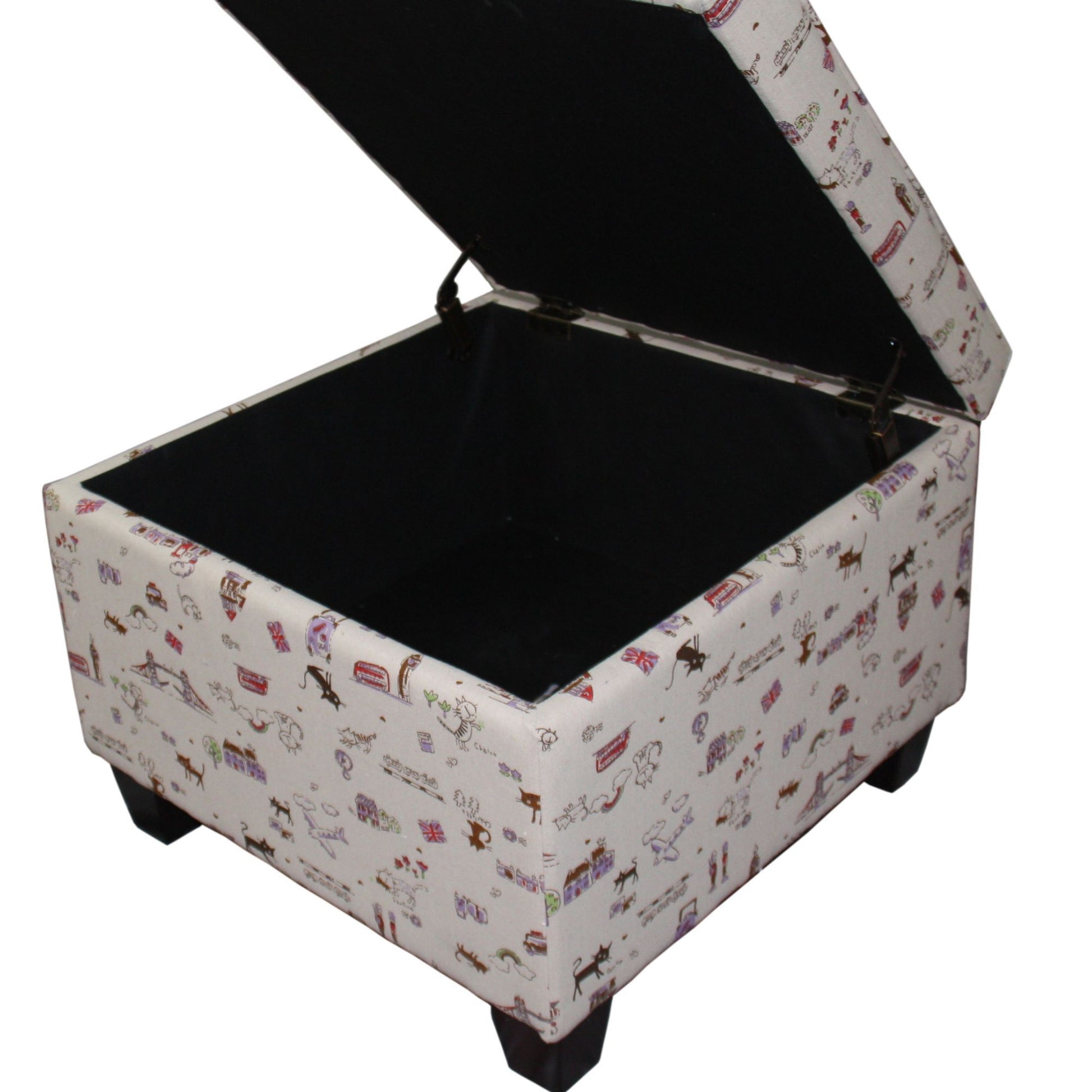 18.75" Tall Storage Ottoman, Kids Print Multicolor Wood