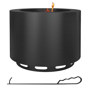 Outsunny Smokeless Fire Pit, 19" Portable Wood Burning Firepit With Poker, Low Smoke Camping Bonfire Stove For Backyard Patio Picnic, Stainless Steel, Black Black Steel
