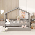 Full Size Wooden House Bed With Twin Size Trundle, Gray Full Gray Solid Wood Mdf