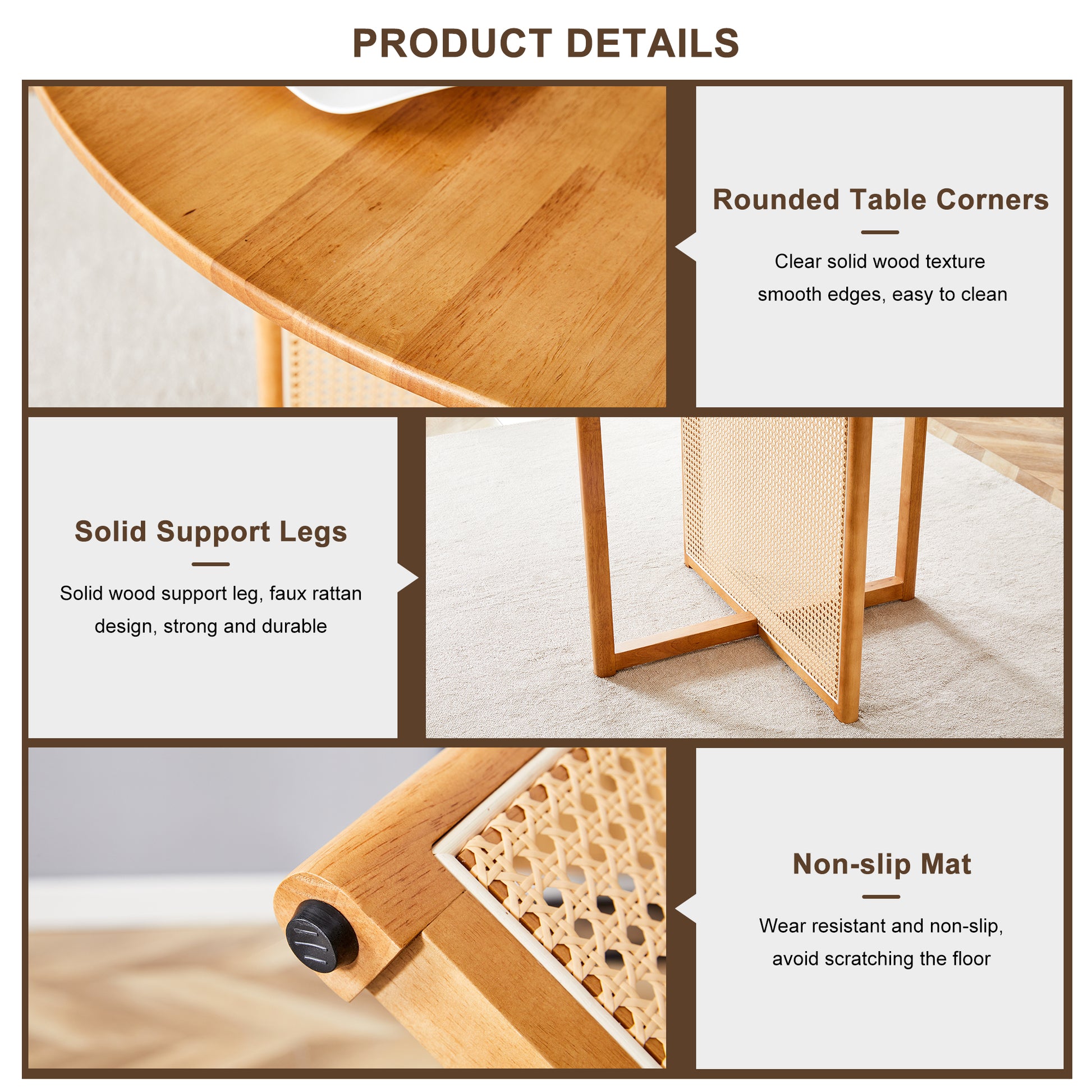 Table And Chair Set, Ancient Style Solid Wood Dining Table, Imitation Rattan Table Legs, Beautiful Simple Solid Wood Dining Chair, Perfect For Dinner, Meetings, Home And Office Decoration Wood Rubber Wood