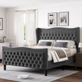 Lift Up Velvet Gray Queen Size Bed Box Spring Not Required Queen Gray Wood Light Brown Bedroom American Design Poplar Slat Beds Foam Velvet Upholstered