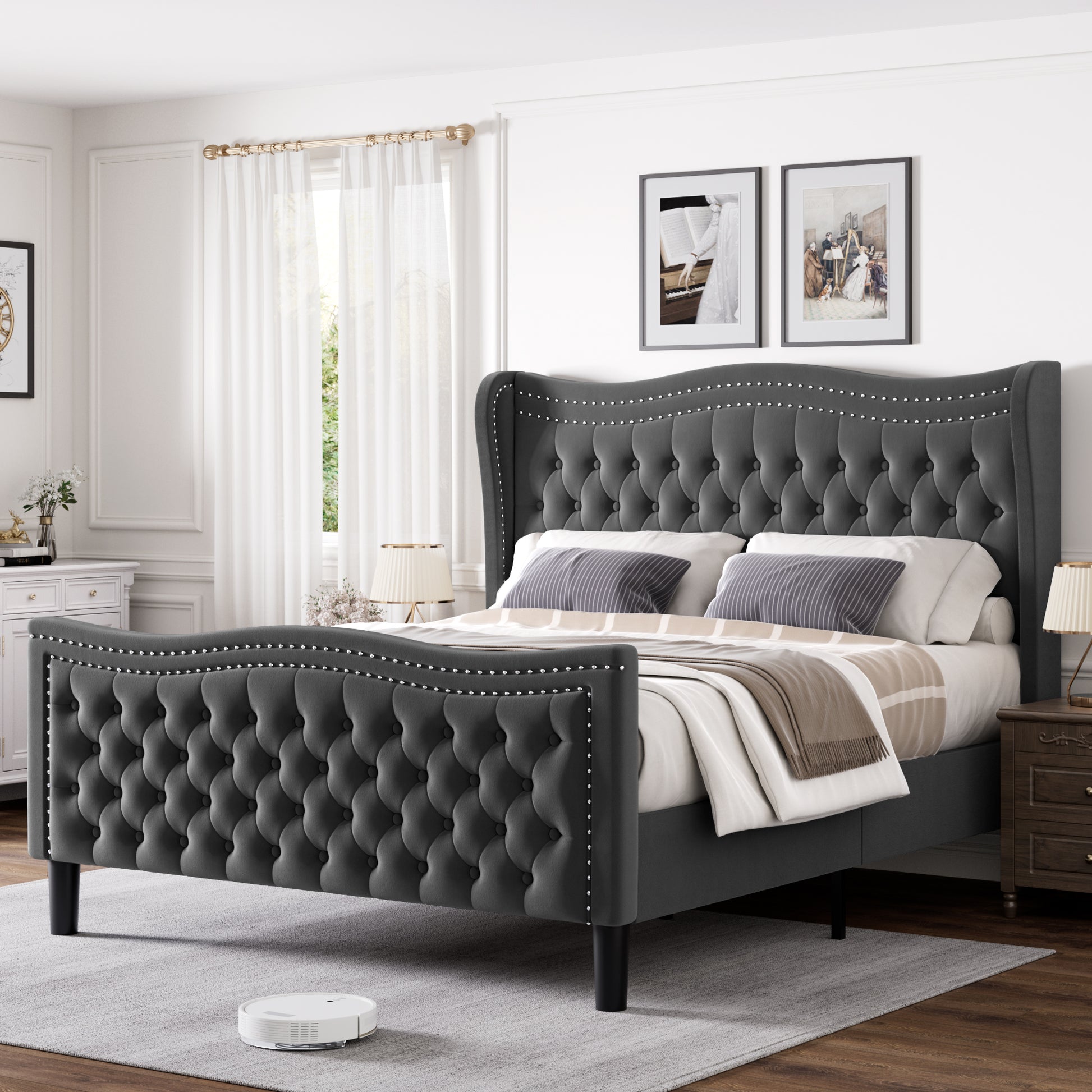 Lift Up Velvet Gray Queen Size Bed Box Spring Not Required Queen Gray Wood Light Brown Bedroom American Design Poplar Slat Beds Foam Velvet Upholstered