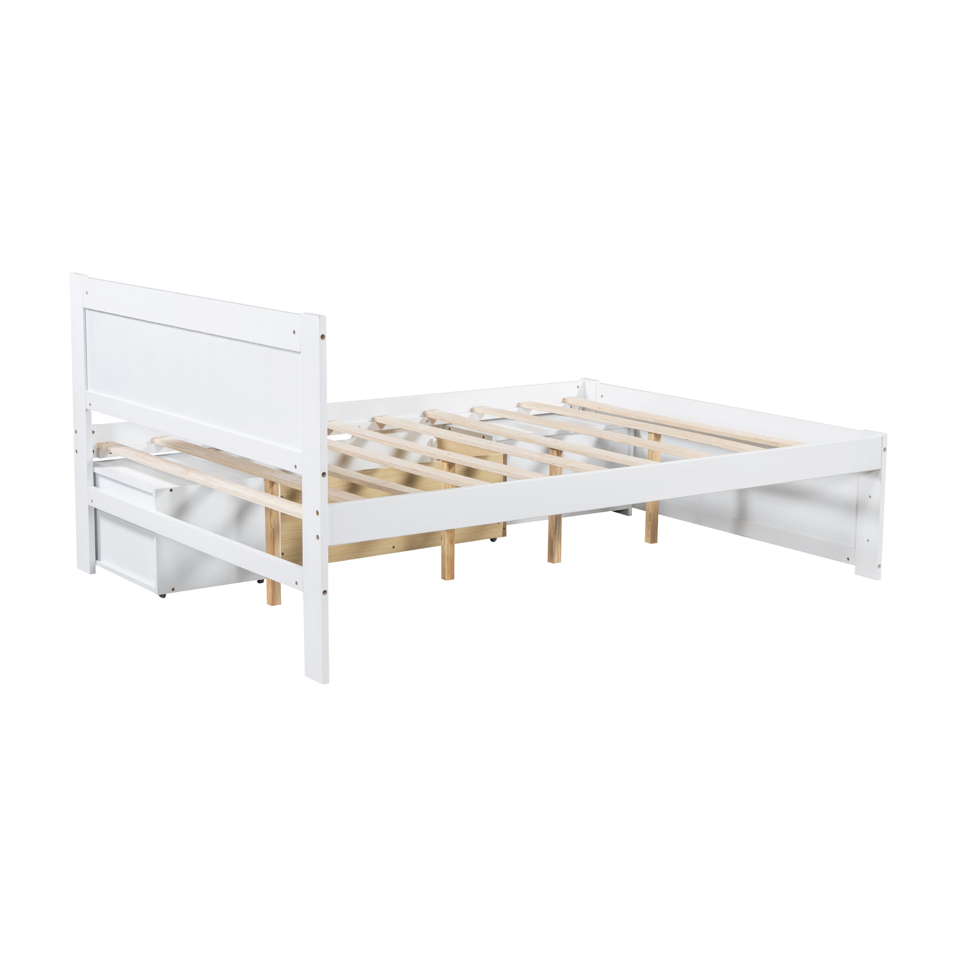 Full Size Platform Bed With Drawer And Two Shelves, White Full Antique White Mdf Lvl