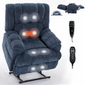 Dual Motor Heat Massage Infinite Position Up To 350 Lbs Electric Power Lift Recliners With Power Remote, Medium Firm And Heavy Duty, Blue Blue Chenille Power Remote Metal Primary Living Space Medium Firm Pillow Back Heavy Duty American Design Pine Pillow