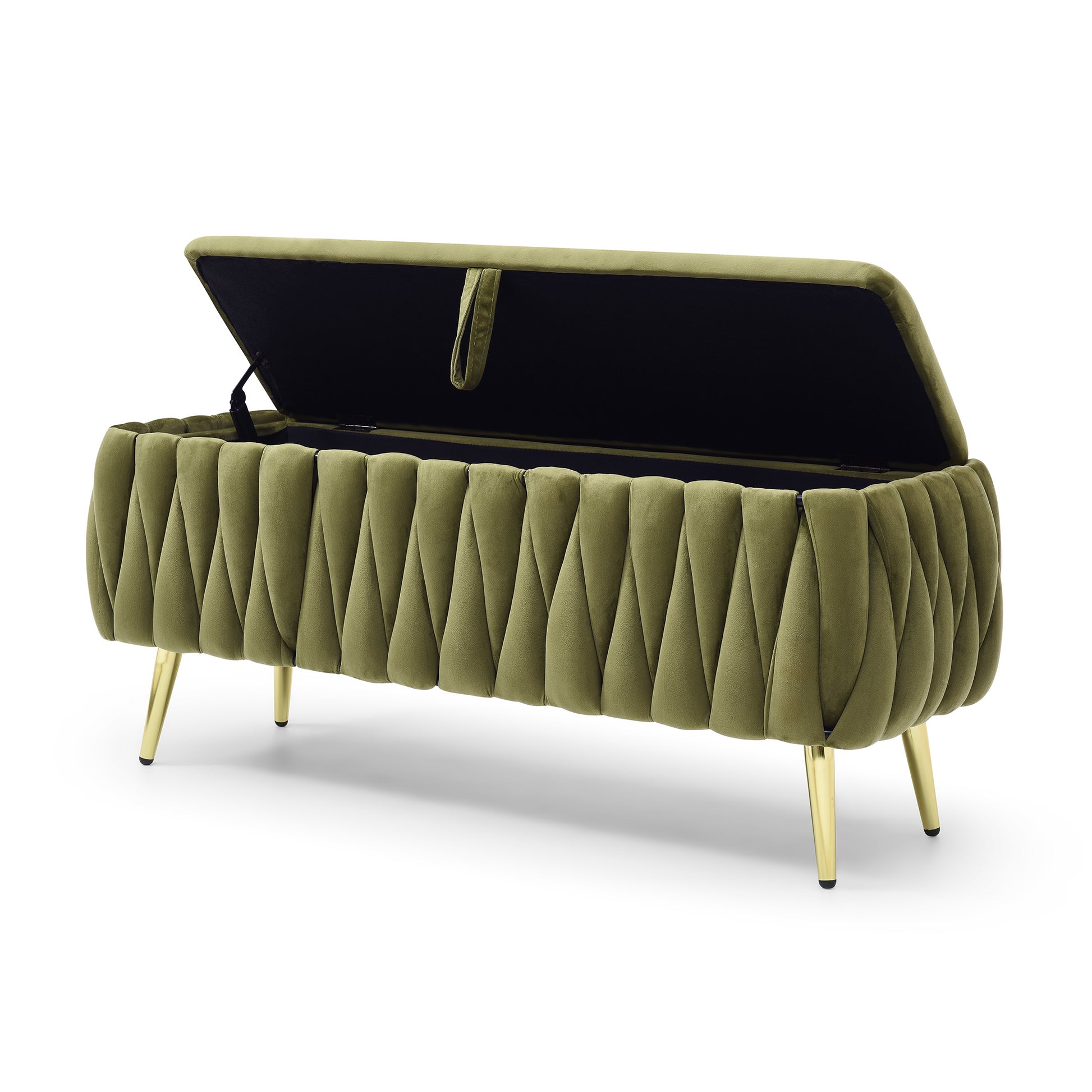 Oval Storage Bench With Gold Legs,Velvet Fabric Upholstered Ottoman Storage Benches For Bedroom End Of Bed,Sherpa Fabric Bench For Living Room,Dining Room,Entryway,Bed Side,Olive Green,5 Colors Olive Green Velvet