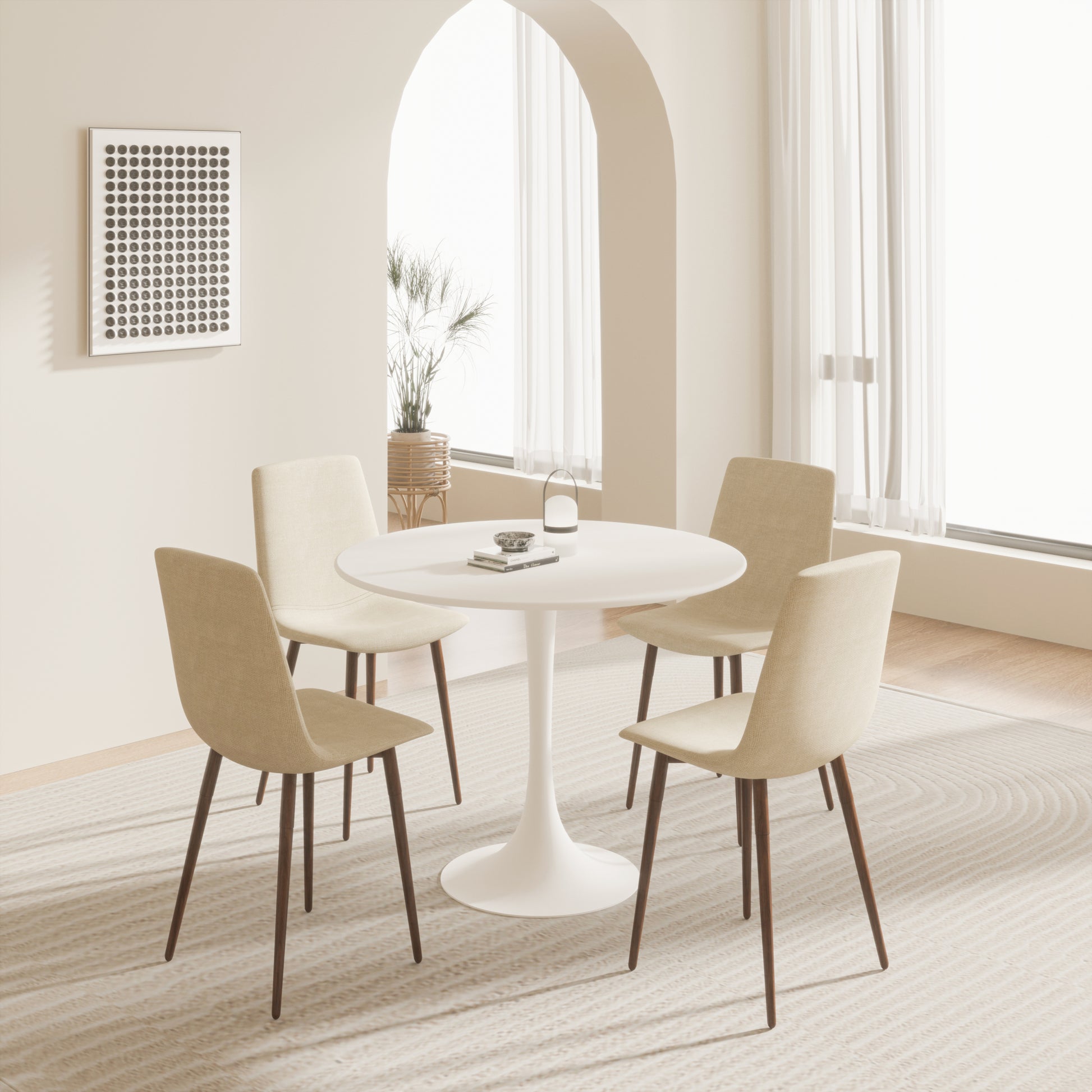 White Round Dining Table, 31.5" Tulip Table Kitchen Dining Table 2 4 People With Mdf Table Top & Pedestal Base, Mid Century End Table Leisure Coffee Table Office Living Room Table White Mdf