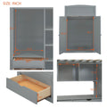 Twin Size Loft Bed With Desk, Wardrobes, 4 Drawers And 4 Shelves Gray Twin Gray Solid Wood