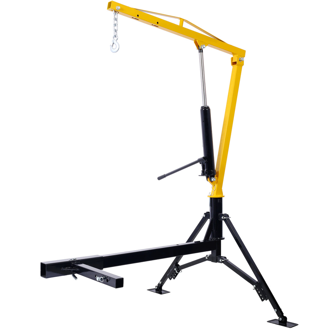 Receiver Hitch Mounted Hydraulic Swivel Pickup Truck Crane 1000 Lbs. Capacity With 3 Boom Capacities Of 500 Lbs, 750 Lbs And 1000 Lbs. Yellow Steel