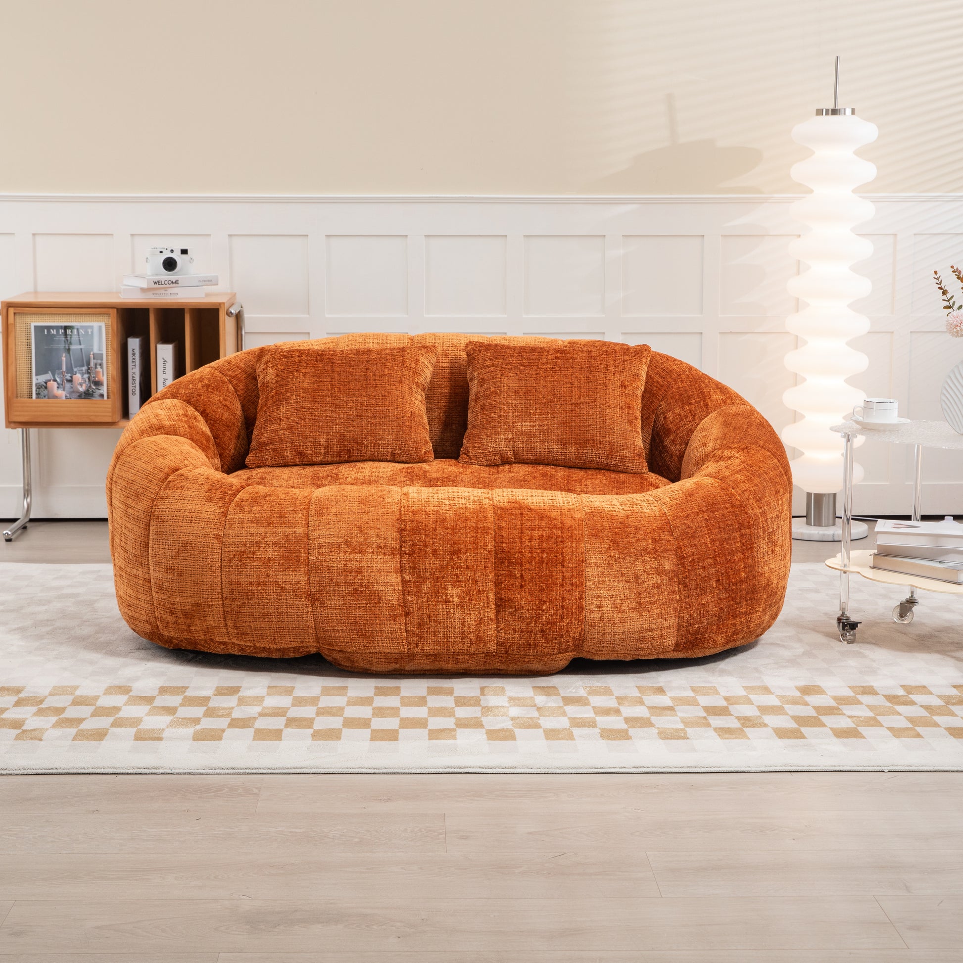 Coolmore Bean Bag Sofa Lazy Sofa Durable Comfort Lounger High Back Bean Bag Chair Couch For Adults And Kids, Indoor & Outdoor, Accent Floor Soft Lounge Chair Orange Chenille Orange Foam Chenille 2 Seat