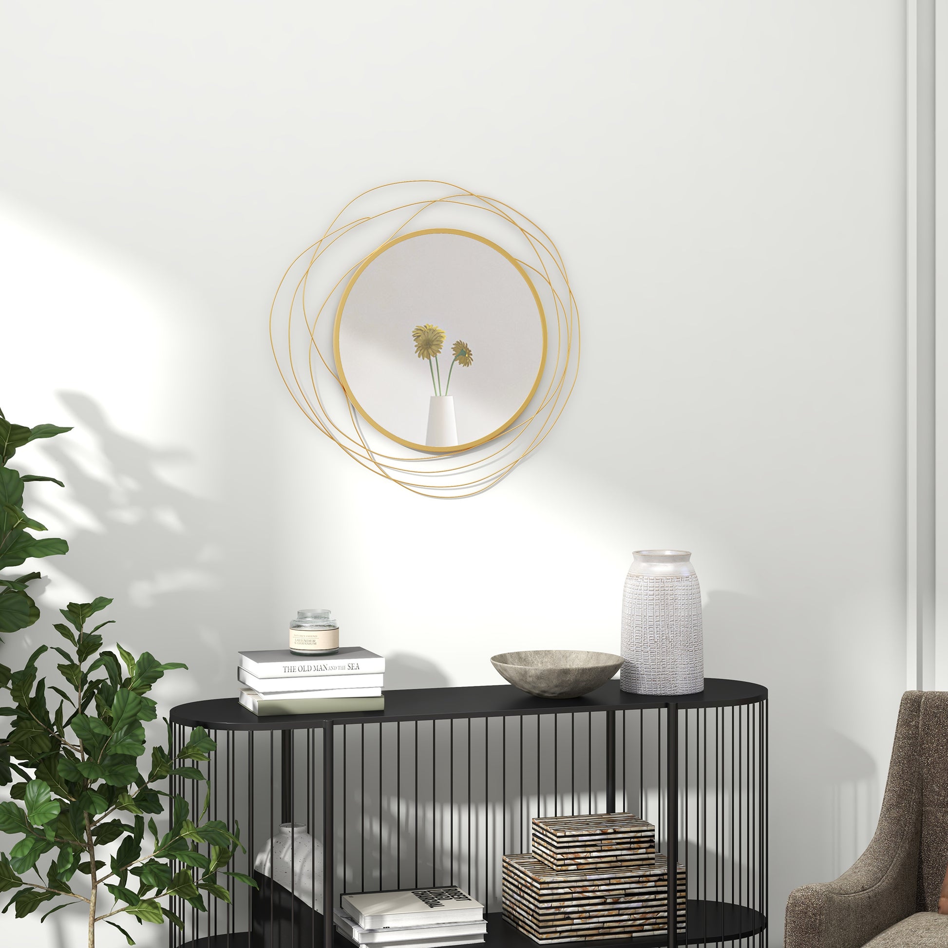 Homcom Metal Wall Art Modern Mirror Decor Home Hanging Wall Sculptures For Living Room Bedroom Dining Room, Gold Gold Mdf Glass