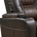 35 Inch Dual Power Recliner, Brown Vegan Faux Leather, Polyester, Usb Port Brown Fabric Metal