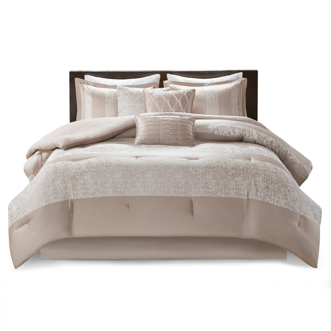 7 Piece Chenille Jacquard Comforter Set Taupe King King Multicolor Polyester