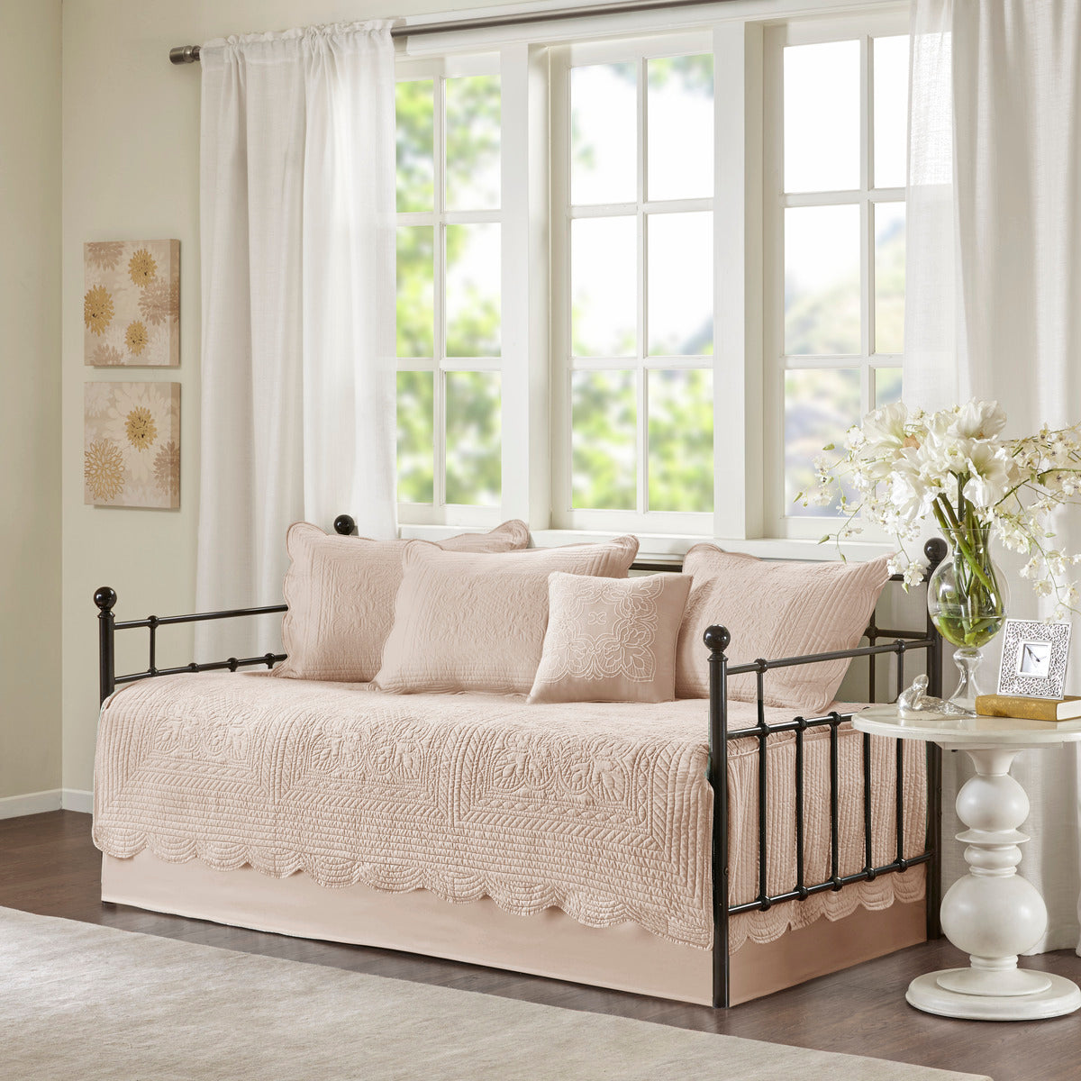 6 Piece Reversible Soped Edge Daybed Cover Set Blush Daybed Blush Microfiber