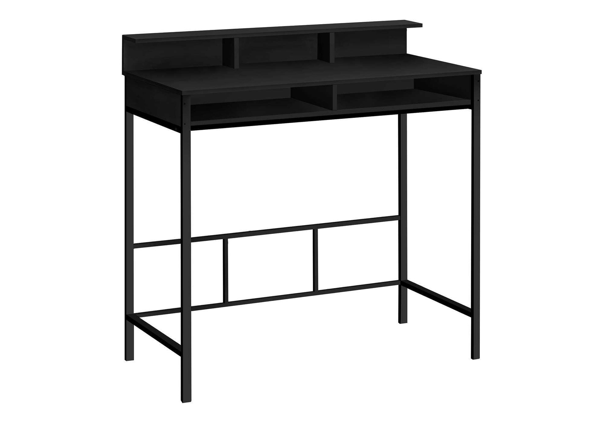 Computer Desk, Home Office, Standing, Storage Shelves, 48"L, Work, Laptop, Black Laminate, Black Metal, Contemporary, Modern Black Metal