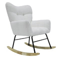 Modern Rocking Chair,Teddy Fabric Chair With High Backrest,Rocking Accent Chairs For Nursery,Living Room,Bedroom White White Wood Metal