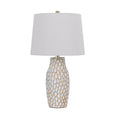 23 Inch Set Of 2 Ceramic Accent Table Lamp, Hammered Base, White, Gold White Ceramic