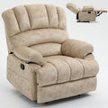 Large Manual Recliner Chair In Fabric For Living Room, Beige Beige Velvet Manual Handle Metal Primary Living Space Medium Firm Cushion Back Heavy Duty American Design Pine Pillow Top Arms Fiber Foam And Polyester Fiber Pad Fabric